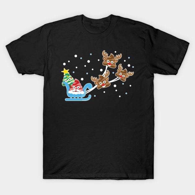 Christmas Poop Emoji T-shirt with Santa, Deer and Tree T-Shirt by KsuAnn